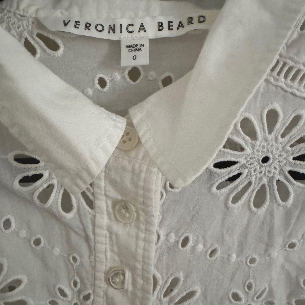 Veronica Beard Bettina White Eyelet Shirt Dress Mini Preppy Chic Size 0 - Picture 3 of 9